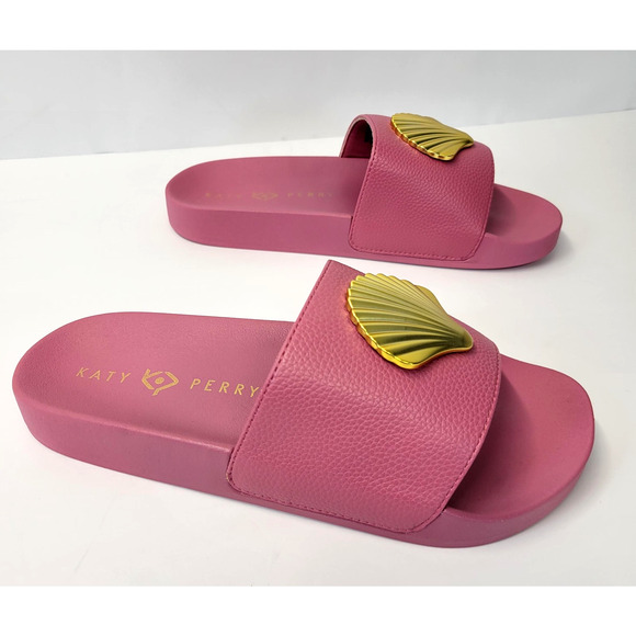 Katy Perry Pool Slide Shell Shoes Womens Size 7M Dark Pink Gold Seashell Sandals - Picture 7 of 12